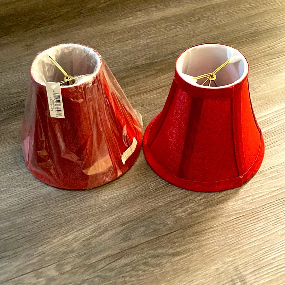 Small Red Silk Lamp Shades Set of 2 NEW